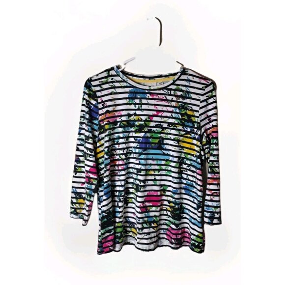 Rafaella Top Petite Medium Striped Long Sleeve - Picture 1 of 15